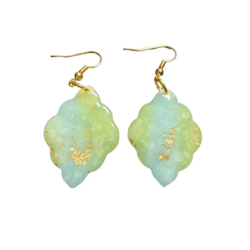 Handmade Moroccan Shaped Earrings Blue, Green & Gold